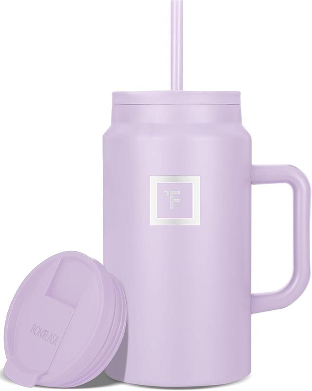 Product image of IRON °FLASK Co-Pilot Insulated Mug w/Straw & Flip Cap Lids - Cup Holder Bottle for Hot, Cold Drink - Leak-Proof - Water, Coffee Portable Travel Mug - Lavender, 50 Oz