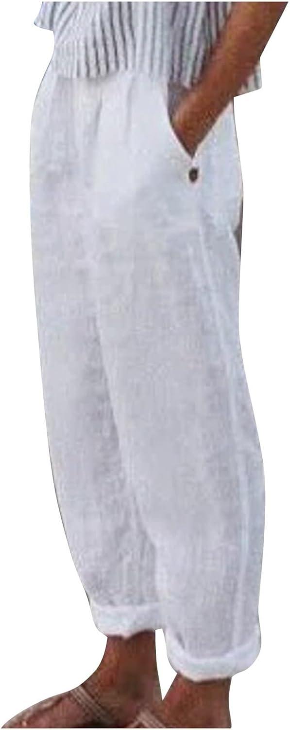 Product image of ADHOWBEW Women Linen Pants Vacation Relaxed Fit Spring 2025 Travel Flowy Casual Trendy Dressy Trousers