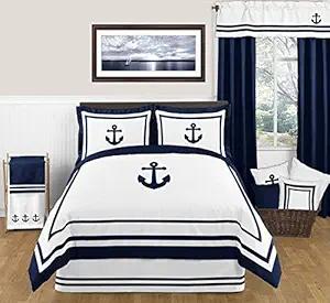 Product image of Sweet Jojo Designs Navy and White Queen Bed Skirt for Anchors Away Nautical Boys Bedding Sets