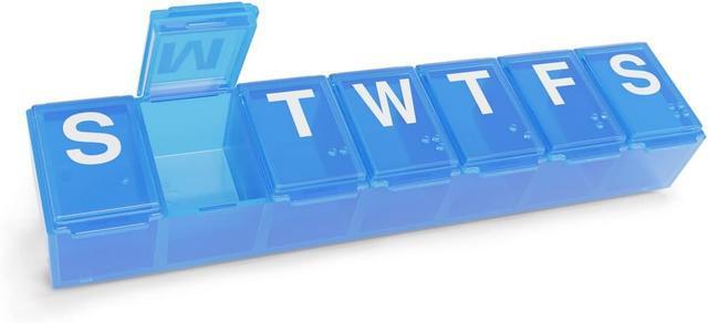 Product image of EZY DOSE Weekly (7-Day) Pill Case, Medicine Planner, Vitamin Organizer Box, Convenient and Easy to Use, Medium Compartments, Travel Friendly, Blue, BPA Free