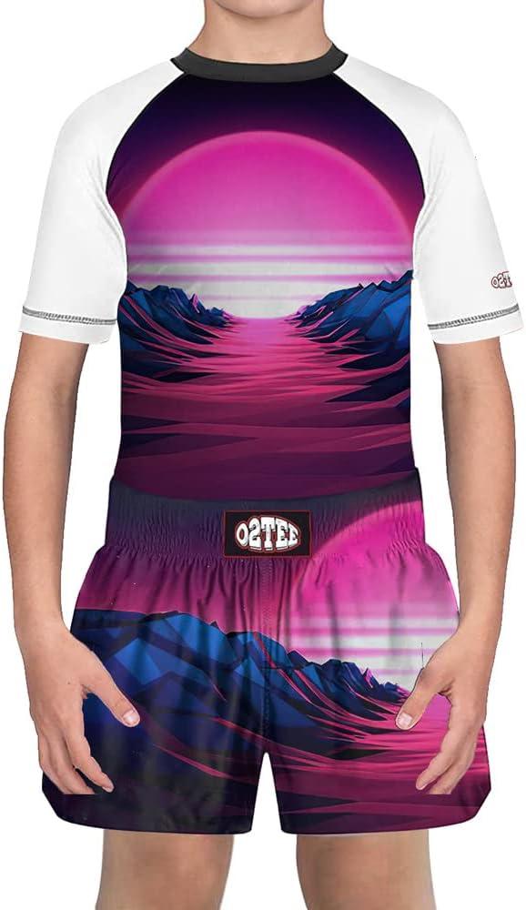 Product image of O2TEE Unisex Youth Kids Rash Guard Shorts Sets for Boys Girls Boxing Daily Multi-Sport