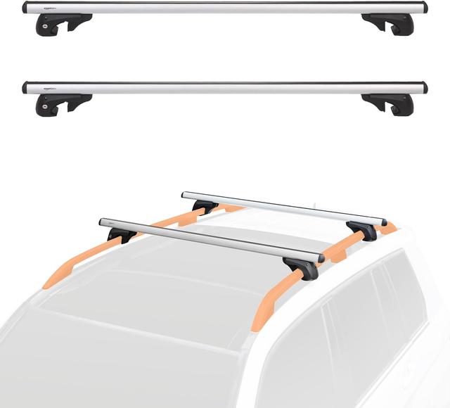 Product image of Amazon Basics Cross Rail Roof Rack, 52 inches, Fits up to 46" Spans between Raised Side Rails with Gap, Pack of 2, Black/Silver