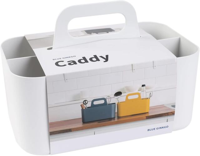 Product image of BLUE GINKGO Stackable Organizer Caddy – Korean-Made Portable Tote for Bathroom, Office, Crafts, or School Supplies (Rectangle, White)