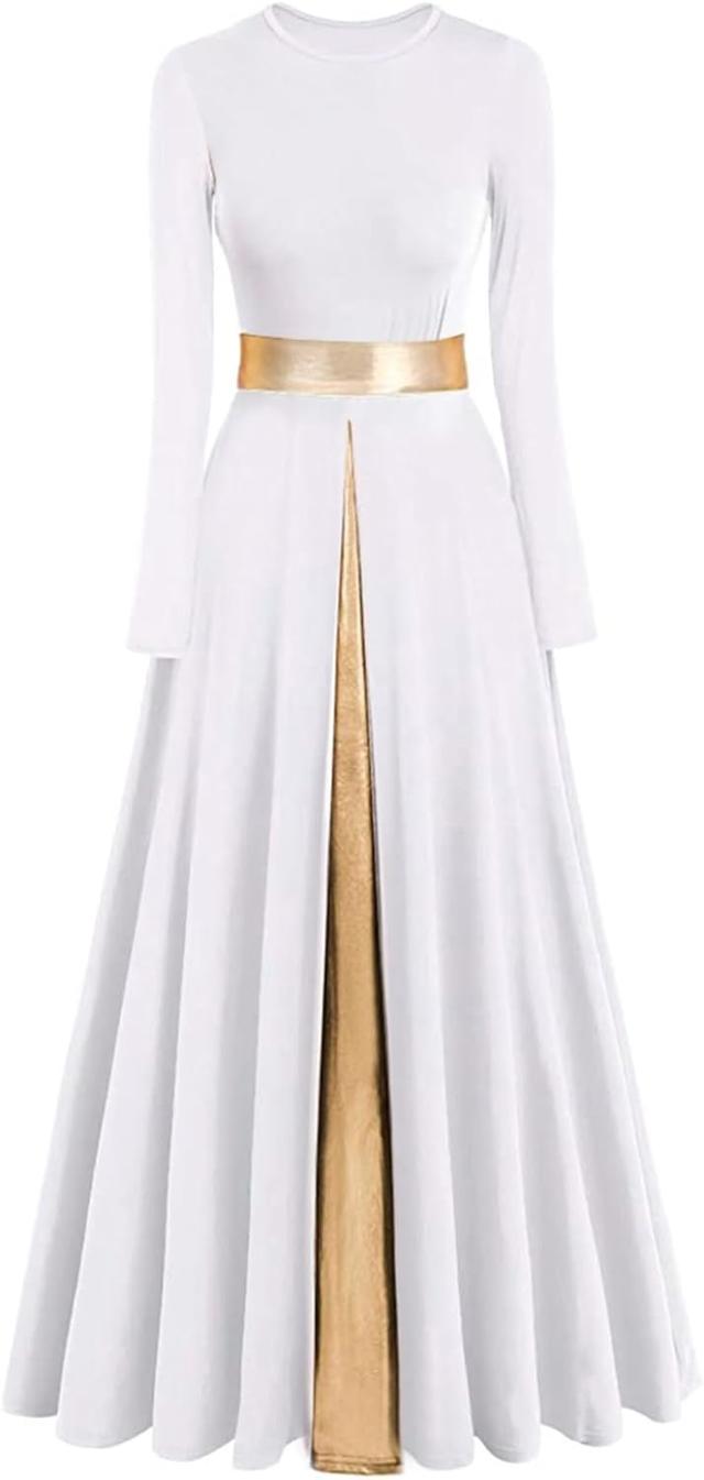 Product image of Women's Praise Dance Dress Metallic Waistband Long Swing Liturgical Worship Church Robe Dress Lyrical Dancewear
