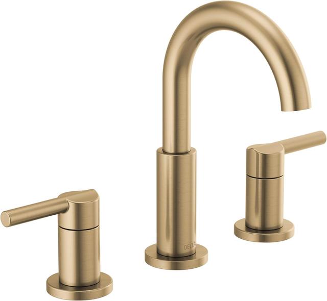 Product image of Delta Nicoli Brushed Gold Faucet 3 Hole, 8 Inch Widespread Bathroom Sink Faucet for Vanity, Push-Pop Drain Assembly, Champagne Bronze 35749LF-CZ