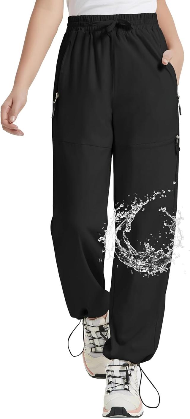 Product image of EXARUS Girls Joggers Water Resistant Hiking Pants Kids Athletic Quick Dry Lightweight Zip Pockets High Waisted 6-14Y