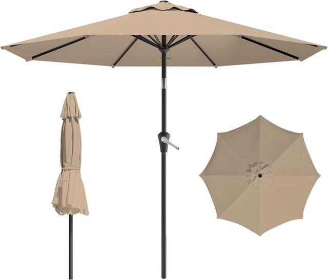 Product image of 9 FT Patio Umbrella for Outdoor, Outdoor Umbrella with Push Button Tilt and Crank, Outdoor Patio Umbrellas with 8 Sturdy Ribs for Market, Garden, Deck, Backyard, Pool (Khaki)