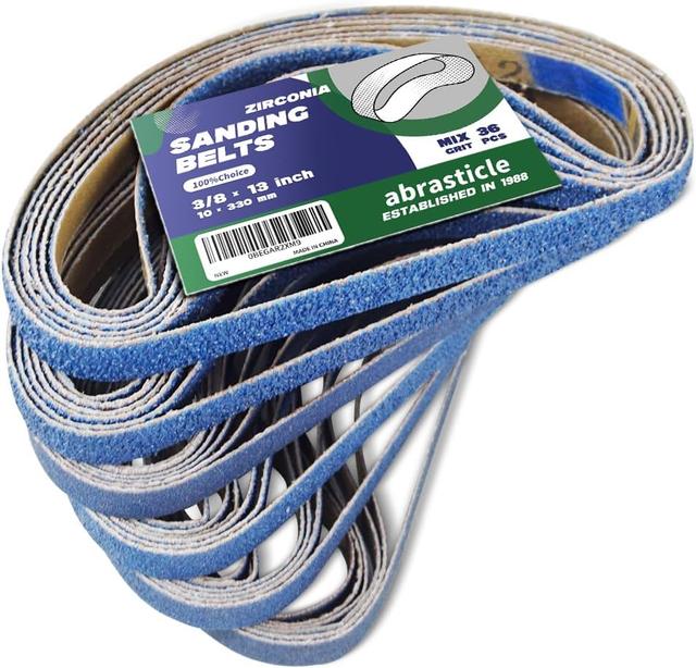 Product image of 3/8" x 13" Zirconia Sanding Belts for Metal, 3/8 x 13 Inch Zirconia Metal Grinding Sand Paper, 36 PCS 6 Each of 60/80/100/120/180/240 Assorted Grits