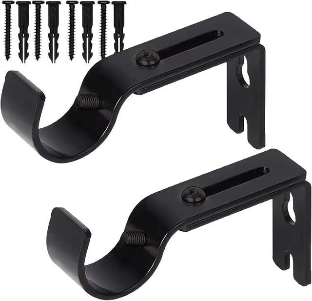Product image of Premium Curtain Rod Brackets - 2 Pack Adjustable Wall Mounts, Curtain Rod Holders for 1 Inch Rod (Black)