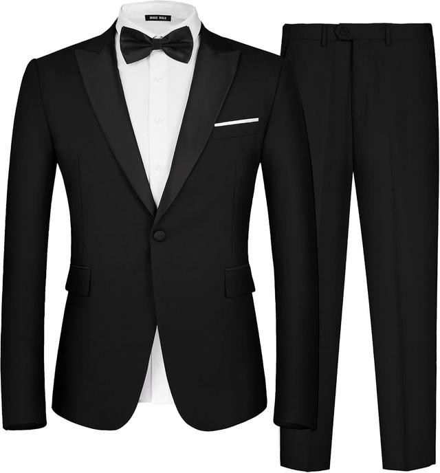 Product image of MAGE MALE Men's 2 Piece Suit One Button Slim Fit Formal Wedding Prom Tuxedo Suits Blazer Pants with Bow Tie Set