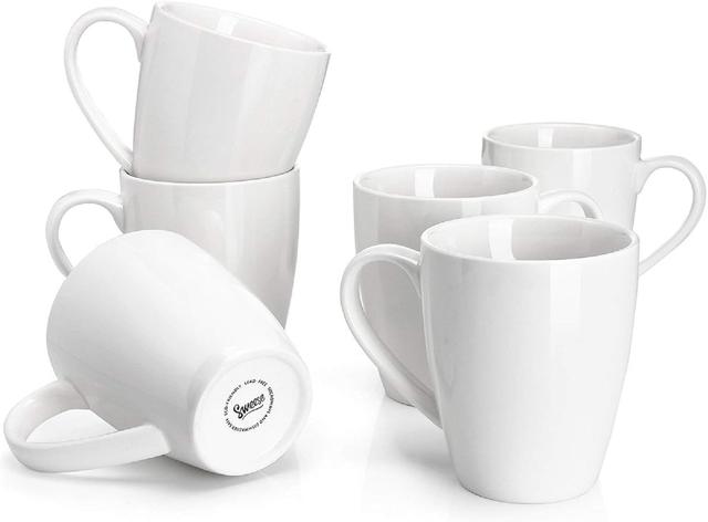 Product image of Sweese Porcelain Coffee Mugs - 16 Ounce - Set of 6, Cups for Latte, Hot Tea, Cappuccino, Mocha, Cocoa, White