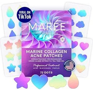 Product image of MAREE Star Pimple Patches for Face - Acne Patches - Natural Green Algae Extract & Tea Tree Oil - Hydrocolloid Stars Cute Zit Stickers, Parches Para Acne - 72 Marine Collagen Blemish Pimple Dots