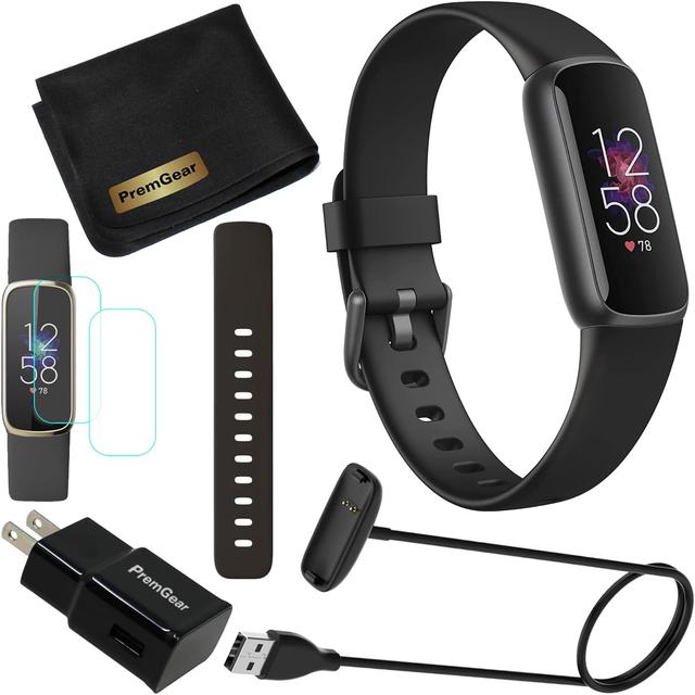 Product image of Fitbit Luxe Wellness & Fitness Tracker (Black/Graphite) with Heart Rate Monitor, Sleep Tracker, Bundle with 2 Watch Bands, 3.3foot Charge Cable, Wall Adapter, Screen Shield & PremGear for Fitbit