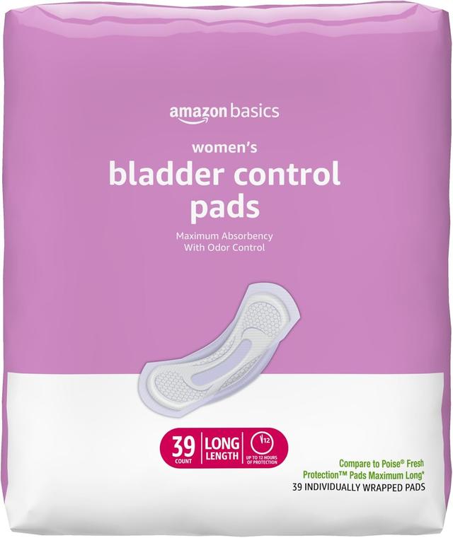 Product image of Amazon Basics Incontinence Pads for Women Long, Bladder Control, Postpartum, Maximum Absorbency, Unscented, 39 Count