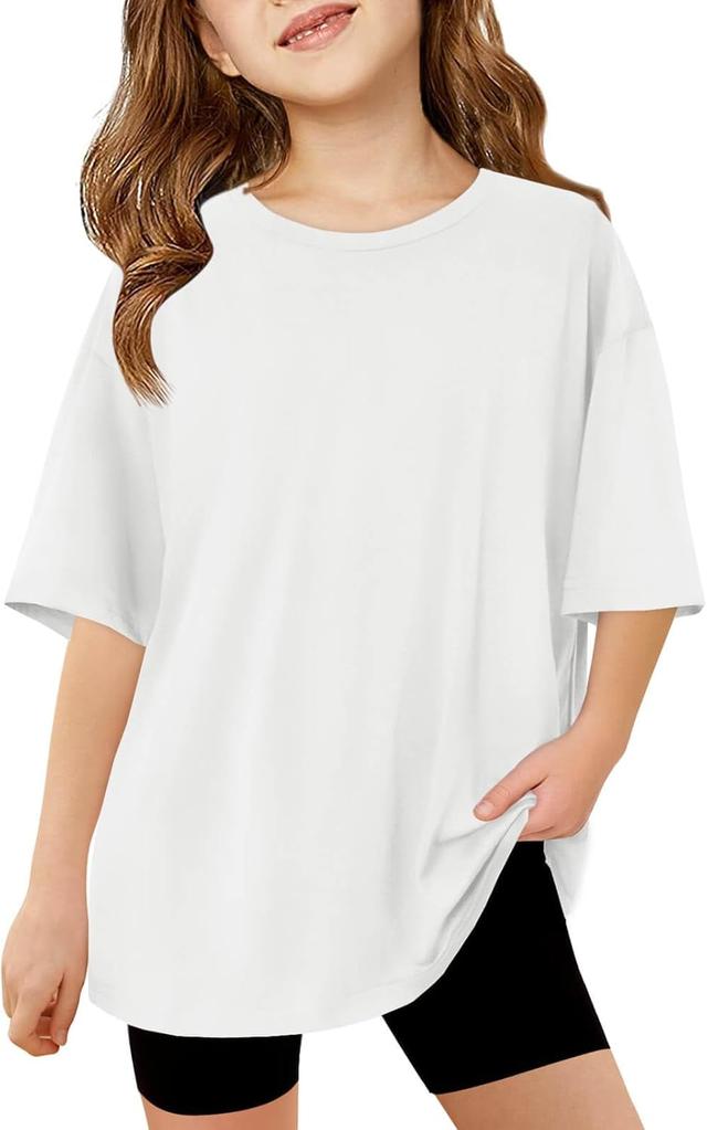 Product image of Haloumoning Girls Short Sleeve T Shirts Kids Summer Oversized Tops Casual Crewneck Basic Tees 5-14Y