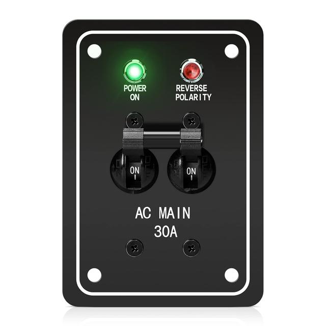 Product image of Haoguo 30A 120V AC Main Circuit Breaker Panel with Red Reverse Polarity LED Indicator, Anti-Rust Design, Ideal for Marine, RV, Yacht