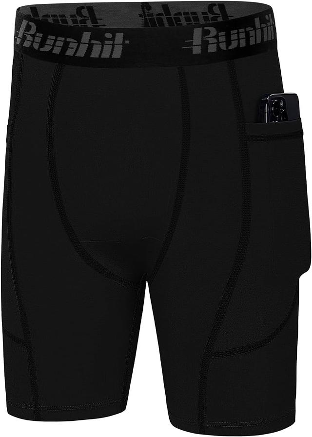 Product image of Runhit Youth Boys' Compression Shorts,Boys Performance Athletic Base Layers Underwear Sports Shorts Side Pocket
