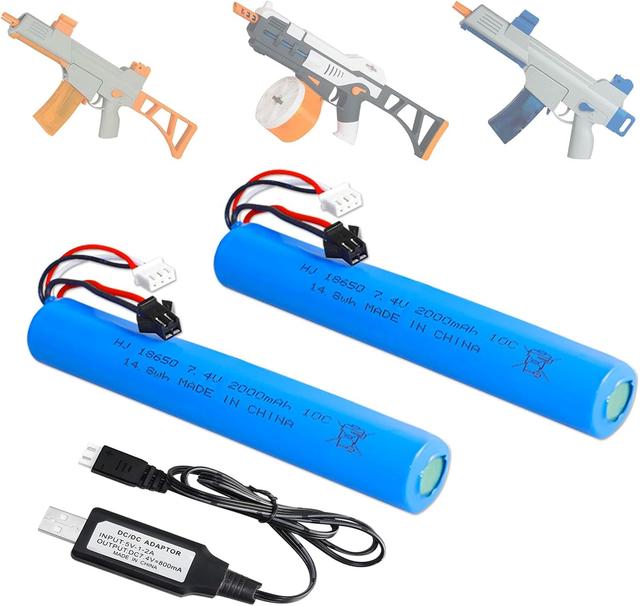 Product image of 2 Pack 7.4V 2000mAh Battery Splatter Ball Gun Battery Pack Accessories for SRB1200 400 400-SUB Airsoft or Water-Gun Toy with USB Charging Cable SM2P XH-3 Plug