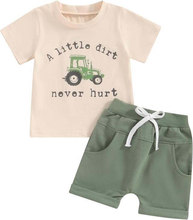 Product image of BemeyourBBs Toddler Baby Boy Summer Clothes Funny Letter T Shirt Elastic Waist Pockets Shorts Set 2 Piece Outfit