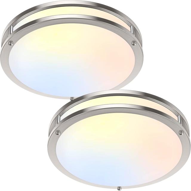 Product image of 36W LED Ceiling Lights for Bedroom Kitchen, 3600lm Super Bright, Dimmable Flush Mount Light Fixtures 6500K/5000K/4000K/3000K/2700K Adjusted Modern Lamps 2PACK, 13 Inch, Nickle