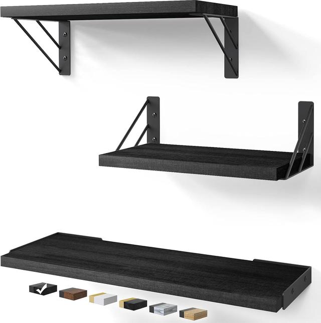 Product image of BAYKA Wall Shelves for Bedroom Decor, Floating Wall Shelves for Living Room Kitchen Storage, Wall Mounted Rustic Wood Floating Shelves for Kids Books, Corner Shelves for Bathroom, Office(Set of 3)