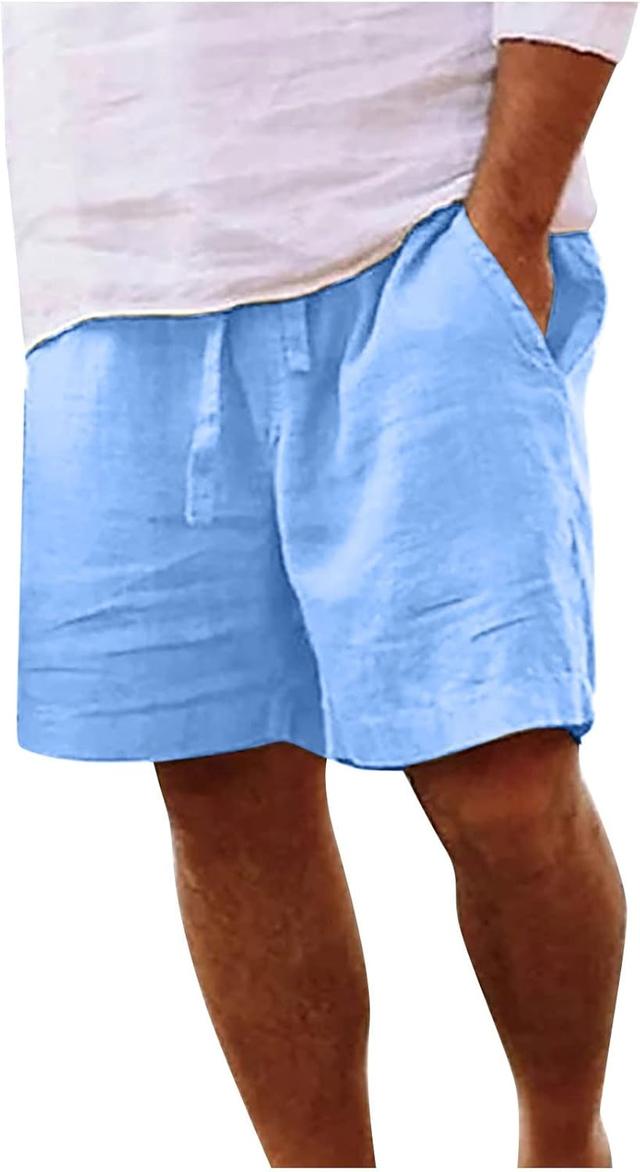 Product image of Linen Shorts for Men 2024 Summer Casual Outdoor Stretch Elastic Waist Drawstring Lightweight Beach Shorts with Pocket