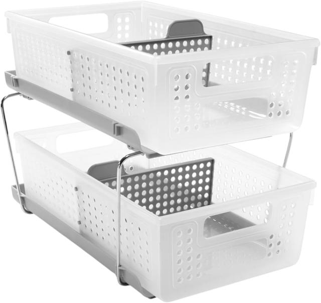 Product image of madesmart 2-Tier Organizer, Multi-Purpose Slide-Out Storage Baskets with Handles and Dividers, Frost