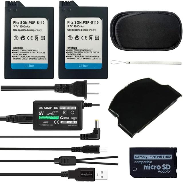 Product image of 2Pcs PSP-S110 1200mah Rechargeable Lithium Ion Replacement Sony PSP Slim Battery + AC Adapter 5V 2A Wall Travel Power Supply Compatible for PSP 2000 2001 3000 3001 3004 Accessories Bundle Kit