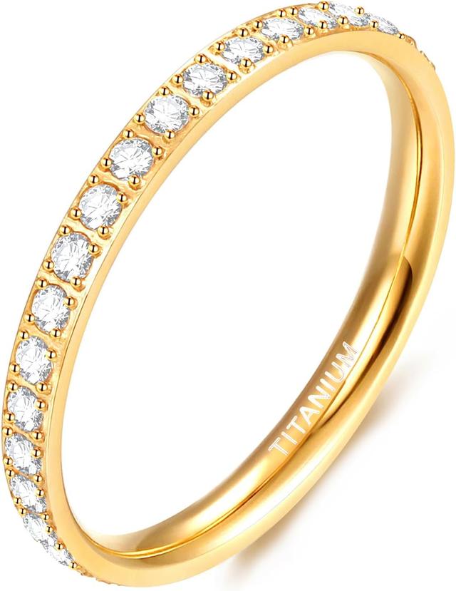 Product image of TIGRADE 2mm Women Titanium Eternity Ring Cubic Zirconia Anniversary Wedding Engagement Band Size 3-13.5