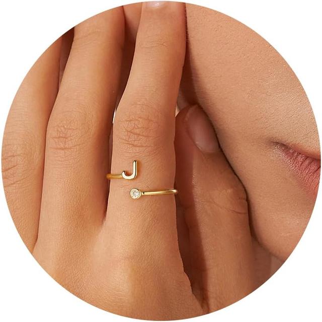 Product image of Turandoss Gold Rings for Women Girls - Non Tarnish Dainty 14K Gold Plated Adjustable Letter Rings for Women Teen Girls, Stackable Cute Thumb Pinky Fashion Unique Open Simple Birthday Gifts Jewelry