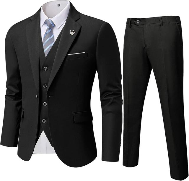 Product image of MY'S Men's 3 Piece Slim Fit Suit Set, One Button Solid Jacket Vest Pants with Tie