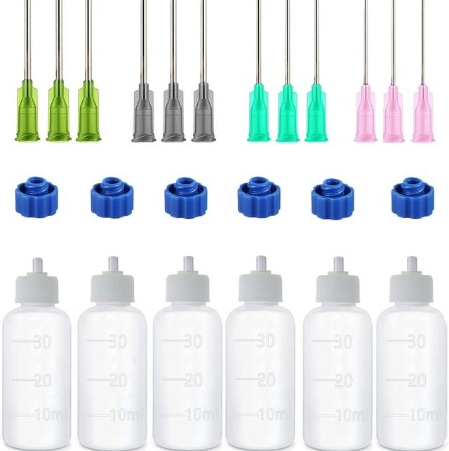 Product image of Expesumas 6 Pcs Glue Applicator Bottles, 30ml Plastic Squeezable Dropper Bottles with Blunt Needle Tip 14ga 16ga 18ga 20ga for Glue Applications, Paint Quilling Craft and Oil