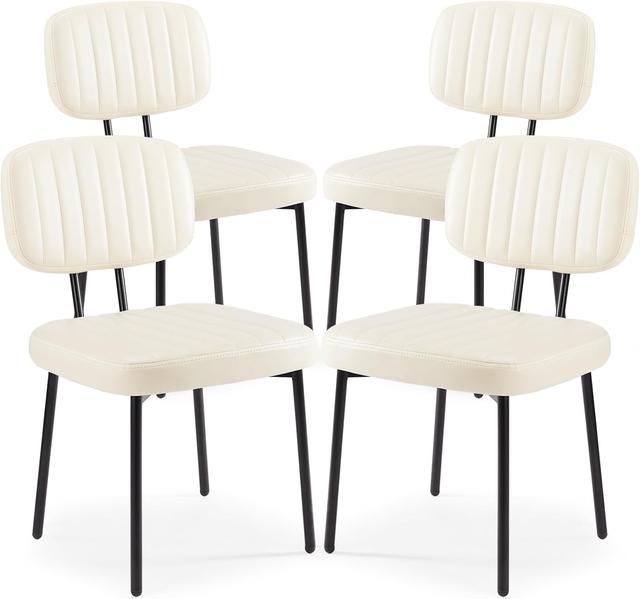 Product image of Sweetcrispy Dining Chairs Set of 4, Upholstered Mid Century Modern Kitchen Dining Room Accent Chairs with Faux Leather Cushion Seat & Metal Legs for Kitchen, Living Room - Cream White