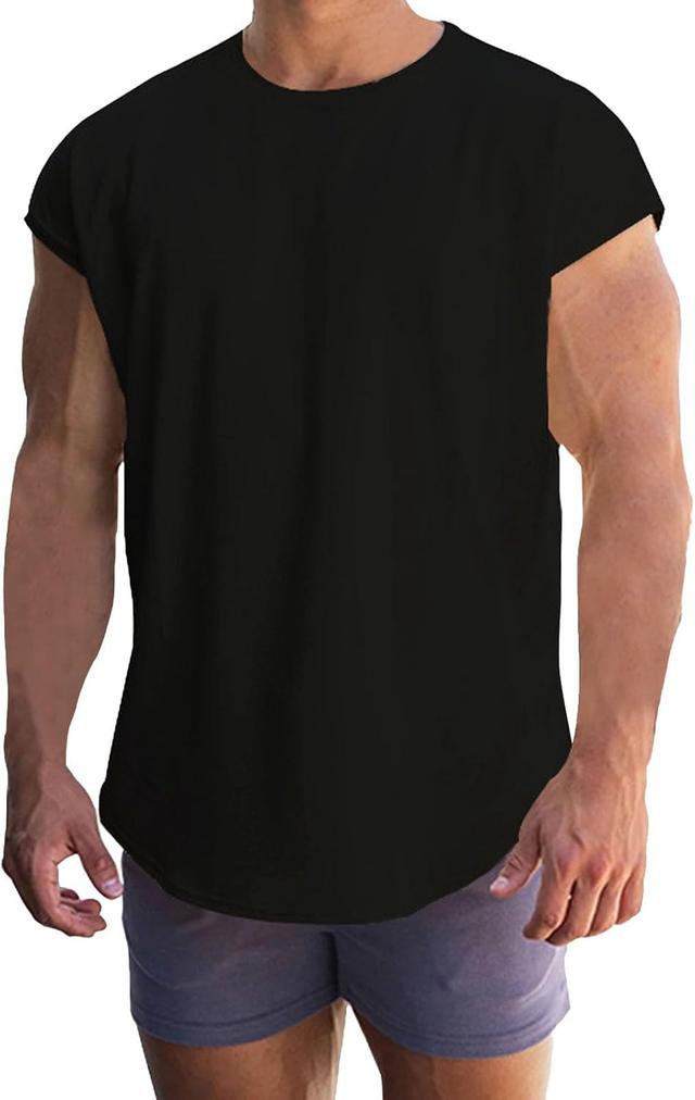 Product image of Mens Cap Sleeve Athletic T-Shirts Workout Fitness Gym Bodybuilding Crewneck Sleeveless Muscle Tees Excercise Sports Tank Tops