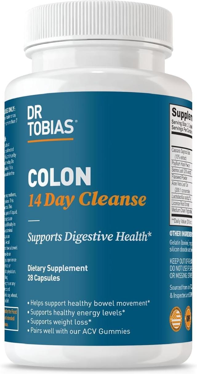 Product image of Dr. Tobias Colon 14 Day Cleanse, Advanced Gut Cleanse Detox for Women & Men with Cascara Sagrada, Psyllium Husk, Senna Leaf & Probiotics, Non-GMO Colon Cleanse, 28 Capsules 1-2 Daily
