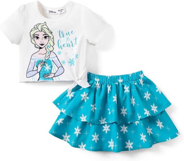 Product image of Disney Frozen Elsa Princess Moana Minnie Toddler Girl Dress: Girls Summer T-Shirt & Layered Skirt 2-Piece Outfit Set (2-6Y)