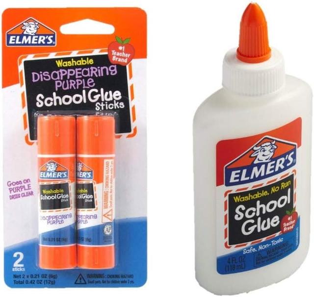 Product image of Elmer's bundle Washable Liquid School Glue, White, Dries Clear, 4 fl oz Plus Disappearing Purple Elmer's School Glue Stick, 7g, 2pk