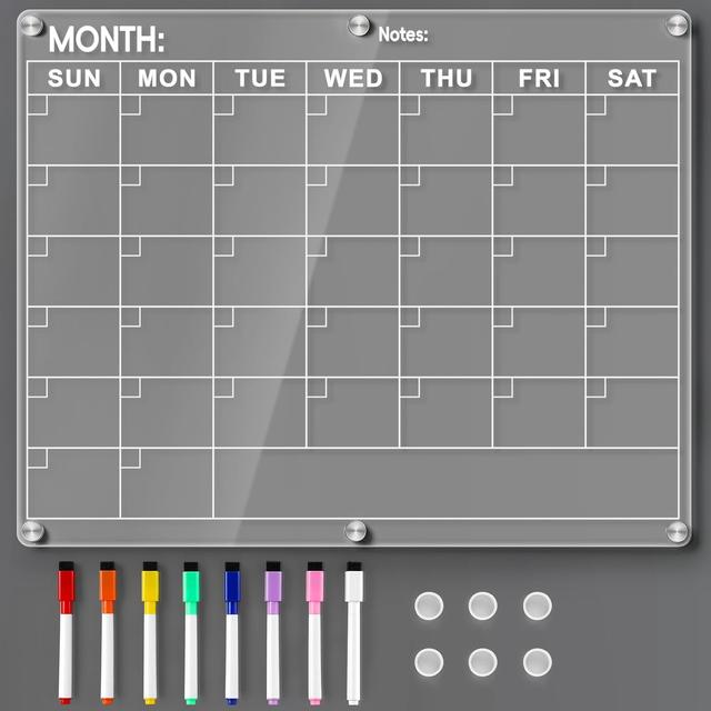 Product image of Acrylic Fridge Calendar, Magnetic Calendar for Refrigerator, Clear Monthly Planner with 8 Color Markers, Planning Board for Events/Business Meetings/Shopping Lists, Dry Erase Calendar-14.5 * 11.5''