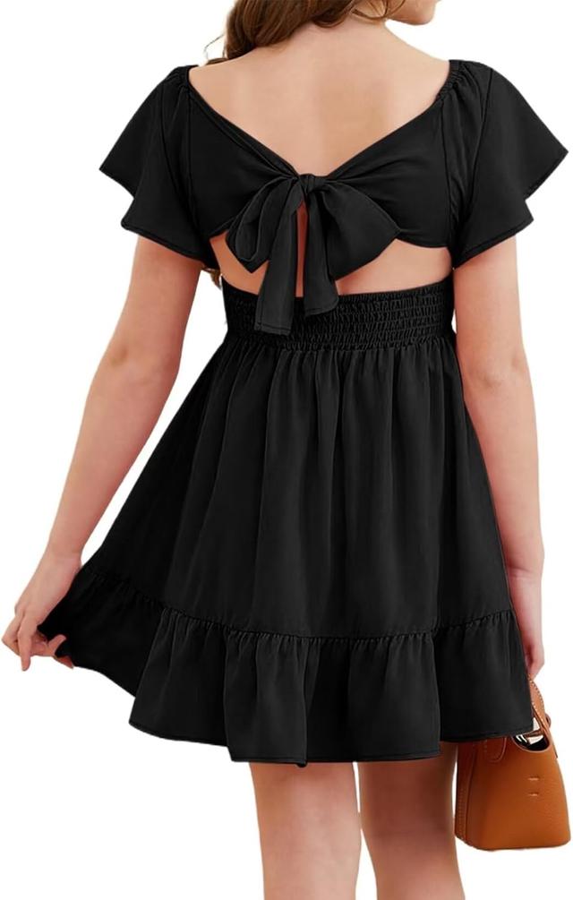 Product image of Girls Elegant Ruffle Short Sleeve Back Tie Dresses 6-13 Years Old