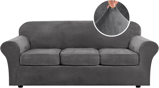 Product image of H.VERSAILTEX 4 Pieces Thick Velvet Sofa Covers Couch Covers for 3 Cushion Couch Sofa High Stretch Slipcovers Furniture Protector Form Fit Luxury Couch Cover for Dogs Width Up to 90 Inch(Sofa,Grey)
