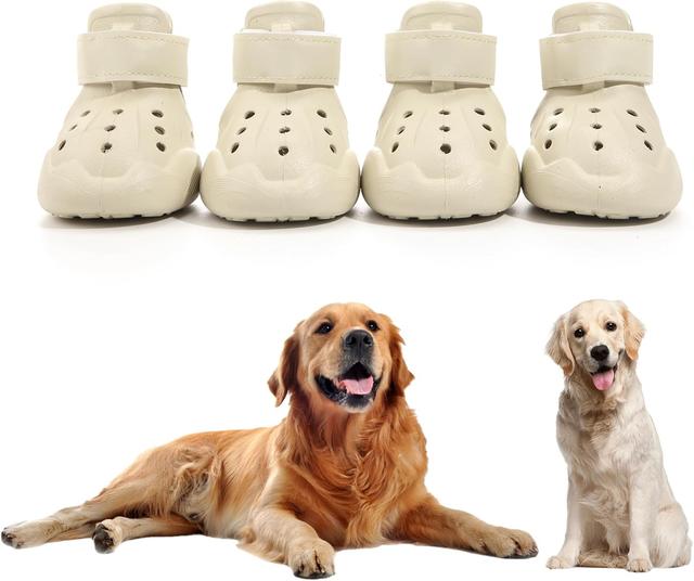 Product image of Dog Shoes, Dog Sandals for Hot Pavement, Non-Slip Waterproof Dog Booties for Winter Snowy Day and Summer, Adjustable Straps Easy-Clean Beach Outdoor Pet Boots Rugged Sole-4Pcs Beige