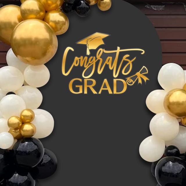 Product image of Congrats Grad Decal Sign for Balloon Arch - Graduation Decar for Grad Party, Class of 2025 Grad Party Graduation Event Planner Vinyl Decal (Gold)