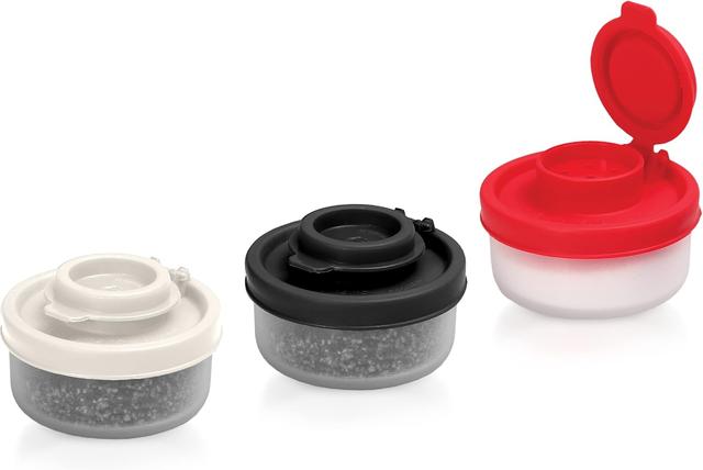 Product image of SIGNORAWARE Salt and Pepper Shakers Moisture Proof Mini Salt Shaker to go Camping Picnic Outdoors Kitchen Lunch Boxes Travel Spice Set Clear with colored lids Plastic Airtight Dispenser (Small,3 pack)