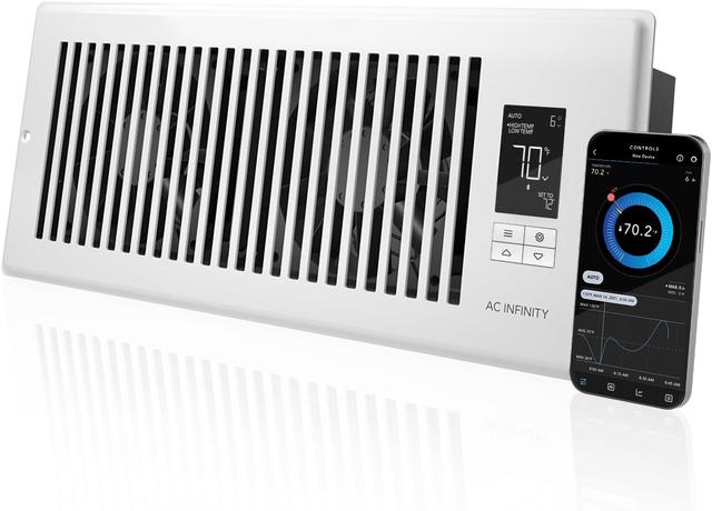 Product image of AC Infinity AIRTAP T4 White, Register Booster Fan for 4” x 12” Register Holes, Improves Heating & Cooling Vents, Quiet 10-Speeds, Bluetooth App Control Data Alerts