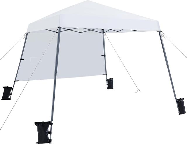 Product image of Yaheetech Pop Up Canopy Tent with Backpack, 10x10 Base Portable Easy One Person Setup Folding Shelter Compact Lightweight Slant Leg Canopy with 1 Sidewall, 8x8 Top, White
