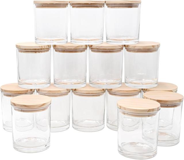 Product image of 10 OZ Thick Candle Jars for Making Candles 15 Pcs, Empty Jars with Wood Lids for Candle Making, Sample Container, Clear