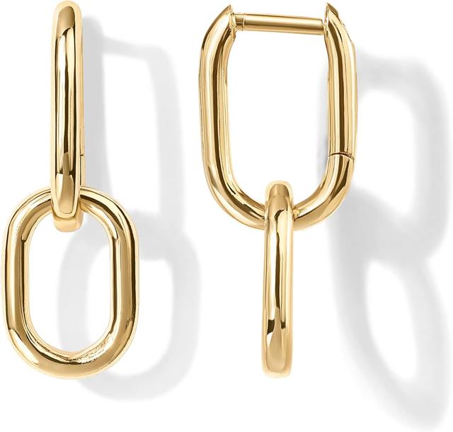 Product image of PAVOI 14K Gold Plated Convertible Paperclip Link Huggie Hoop Earrings for Women - Earscape Statement Jewelry - Trendy Cubic Zirconia Two-Toned Rope Drop Dangle Earrings