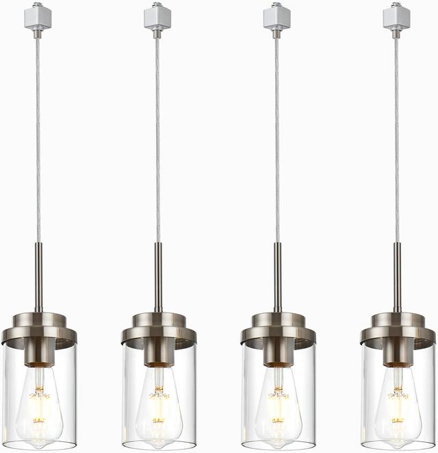Product image of MELUCEE 4 Pack H Track Lighting Pendants Brushed Nickel Ceiling Track Hanging Light Fixtures with Clear Glass Shades, Compatible with H Type Track Lighting Rail, E26 Socket