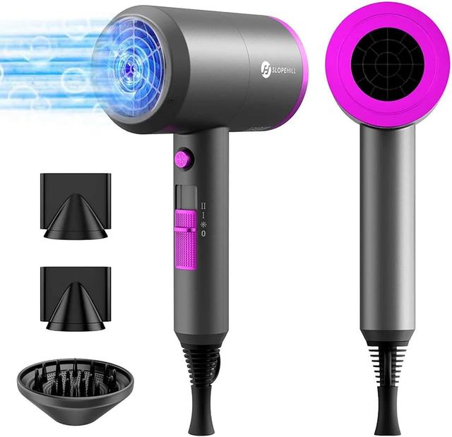 Product image of Slopehill Professional Ionic Hair Dryer, Powerful 1800W Fast Drying Low Noise Blow Dryer with 2 Concentrator Nozzle 1 Diffuser Attachments for Home Salon Travel