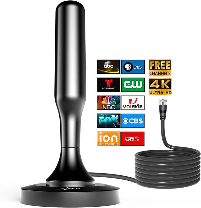 Product image of HIDB TV Antenna for Smart TV Indoor, Digital Indoor HD Antennas with Strong Magnetic Base, Easy Installation, Long Range Reception for Local Channels 4K 1080P, 10ft Long Cables (Black)